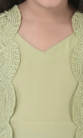 Eavan Girls Green  Embroidered Maxi Dress