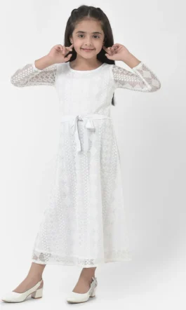 Eavan Girls White Embroidered Maxi Dress