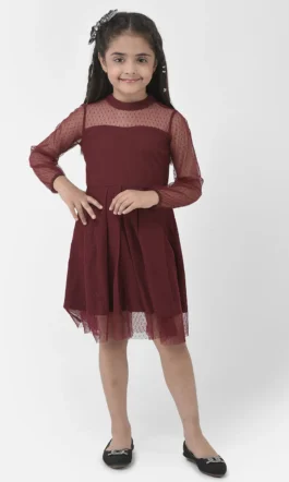 Eavan Girls Maroon Solid Dress