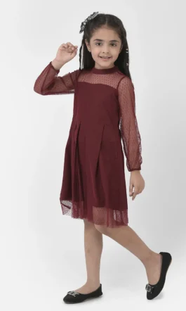 Eavan Girls Maroon Solid Dress