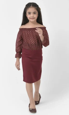 Eavan Girls Maroon Solid Dress