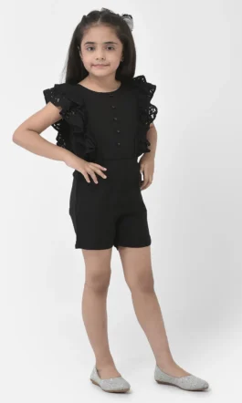 Eavan Girls Black Embroidered Playsuit