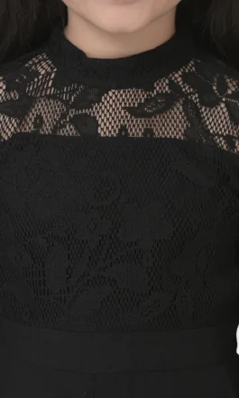 Eavan Girls Black Embroidered Jumpsuit