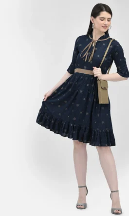Eavan Women Navy Blue Self Design Dress