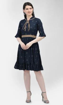 Eavan Women Navy Blue Self Design Dress