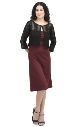 Eavan Women Black &  Burgundy Embellished Dress