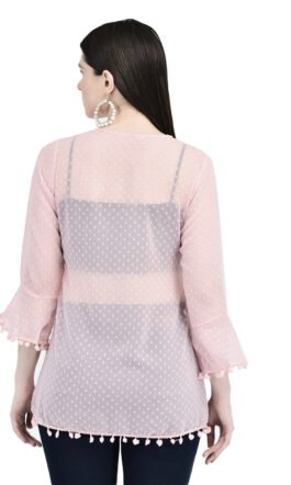 Eavan Women Pink Self Design Transparent Top