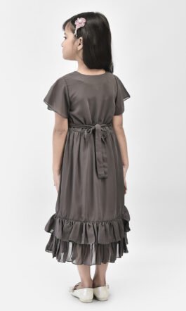Eavan Girls Grey Self Design Midi Dress