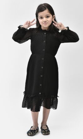 Eavan Girls Black Self Design Midi Dress