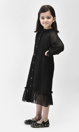 Eavan Girls Black Self Design Midi Dress