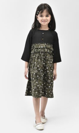 Eavan Girls Black Self Design Short Casual Dress