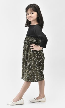 Eavan Girls Black Self Design Short Casual Dress