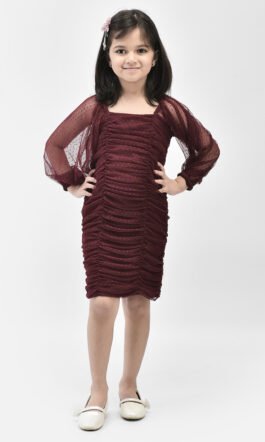 Eavan Girls Maroon Self Design Short Dress
