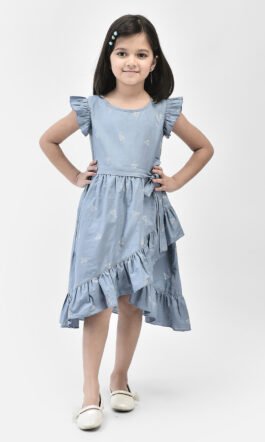 Eavan Girls Blue Printed Casual Short Dress