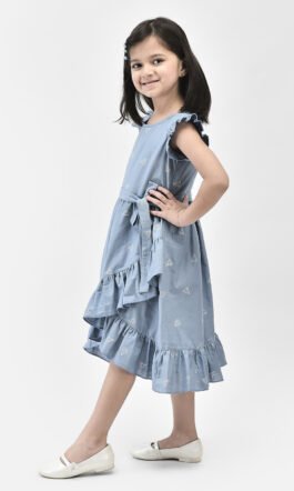 Eavan Girls Blue Printed Casual Short Dress