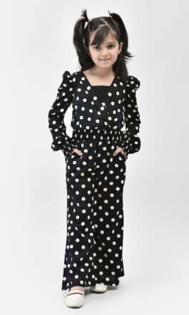 Eavan Girls Black Polka Dot Stylish jumpsuit