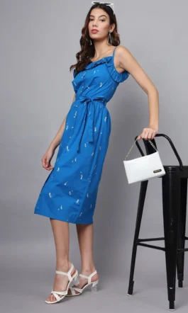 Eavan Women Blue Printed Midi Dress