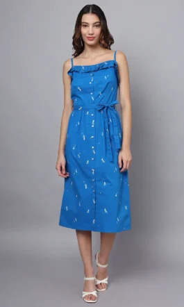 Eavan Women Blue Printed Midi Dress