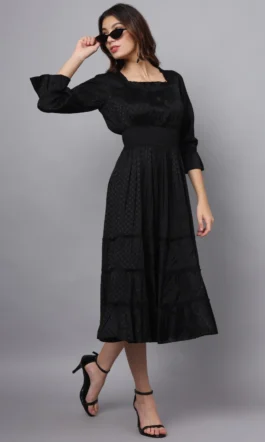 Eavan Women Black Self Design Midi Dress