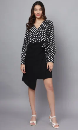 Eavan Women Black &White Polka Dot Short Dress