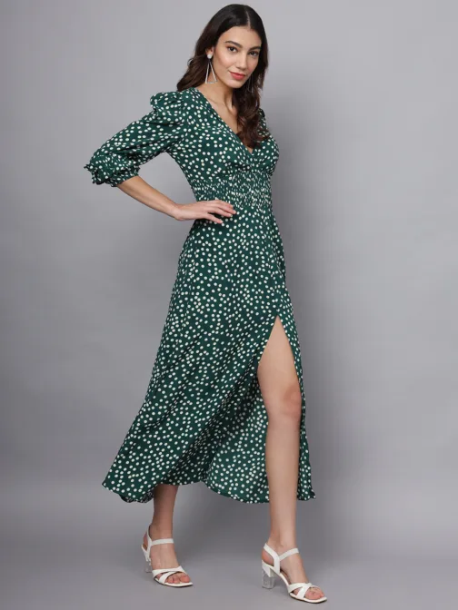 Eavan Women Green Polka Dot Maxi Dress - Image 4