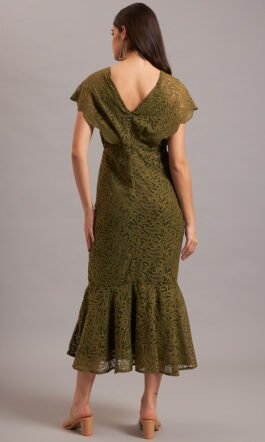 Eavan Olive Green Embellished Midi Dress